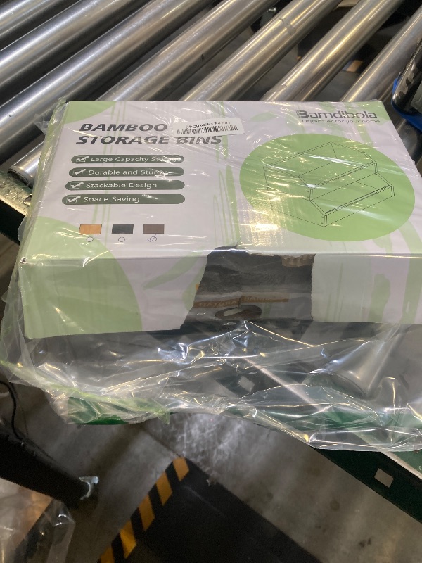 Photo 1 of 2 Set Open Front Stackable Storage Bins, Bamboo Stacking Storage Bins Food Vegetable Makeup Containers, Organizer Bins for Kitchen, Bathroom, Office, Cabinet, Countertop Storage (Long Walnut)