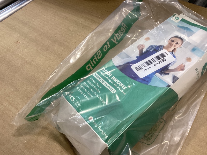 Photo 1 of 2 Pack Kitchen Dish Brush Bamboo Handle Dish Scrubber Built-in Scraper, Scrub Brush for Pans, Pots, Kitchen Sink Cleaning, Dishwashing and Cleaning Brushes are Perfect Cleaning Tools, White