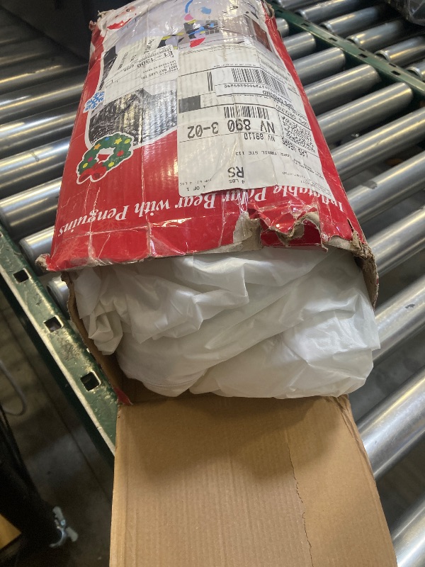 Photo 1 of FunFanso 8 FT Christmas Inflatable Polar Bear with Penguins Outdoor Yard Decorations, Blow up 3 Penguins Fishing on Big Polar Bear with Bright LED Lights for Indoor Xmas Decor Outside Garden Lawn