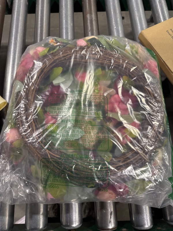 Photo 1 of 18 Inch Spring Wreaths for Front Door, Artificial Peony & Hydrangea Floral Front Door Wreath Outside Pink Floral Door Wreaths for Front Door Outside with Grapevine, Decorative Handmade (Pink)