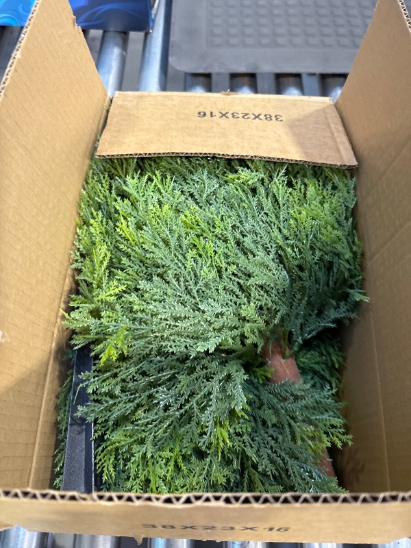 Photo 1 of 28" Artificial Cedar Topiary Ball Trees, 2 Pack Fake Plants with UV Resistant Evergreen Texture, Durable Ground Spikes Faux Shrubs Bushes Artificial Plants for Outdoor Indoor Front Porch Garden Decor