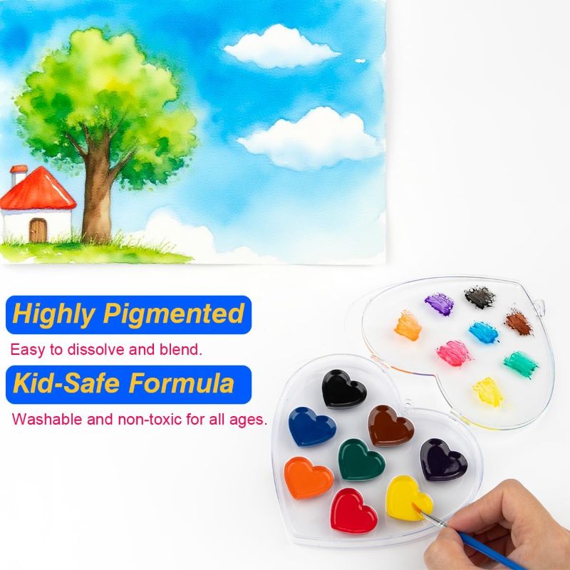 Photo 1 of  Valentines Day Gifts for kids,  16 Colors Heart Watercolor Paint Set kids with Paintbrush