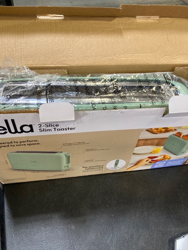 Photo 1 of bella 2 Slice Slim Toaster, Fits-anywhere™ Kitchenware, 6 Setting Shade Control with Reheat & Cancel Buttons, Fits Sourdough, 10” Long Slot, Anti Jam & Auto Shutoff, 900 Watt, Seaglass