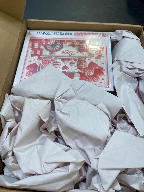 Photo 1 of 1000 Piece Jigsaw Puzzles for Adults Candy Cart Jigsaw Puzzle Red Valentine's Day 1000 Pieces Puzzles Game Balloon Lollipop Dessert Cart Wall Decor DIY Craft Puzzle Sweet Love Art