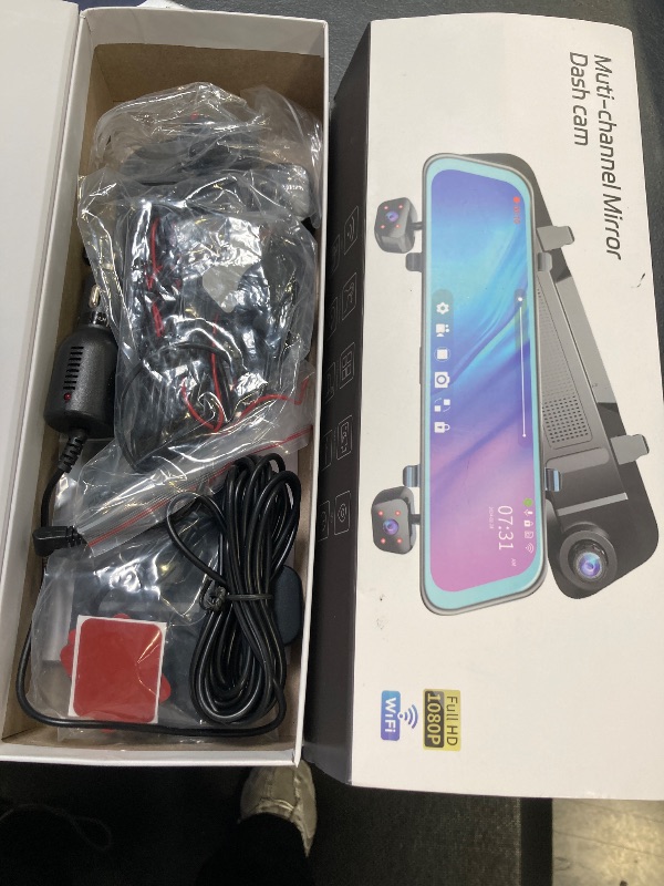 Photo 1 of 12'' Rearview Mirror Camera for Cars, NHOPEEW 360 Degree View 4 Channel Cam, 1080Px4 Rear View Mirror Cam, IR Night Vision for Left and Right Inside Car Camera, GPS, WiFi/APP Control + 64GB Card