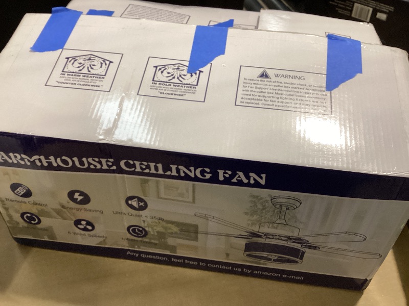 Photo 1 of 48" Black Farmhouse Ceiling Fan with Light and Remote, Industrial Cage Design, Rustic Flush Mount for Bedroom Living Room, E26 Base, DC Motor, 6-Speed Reversible with Timer, Dual Blades