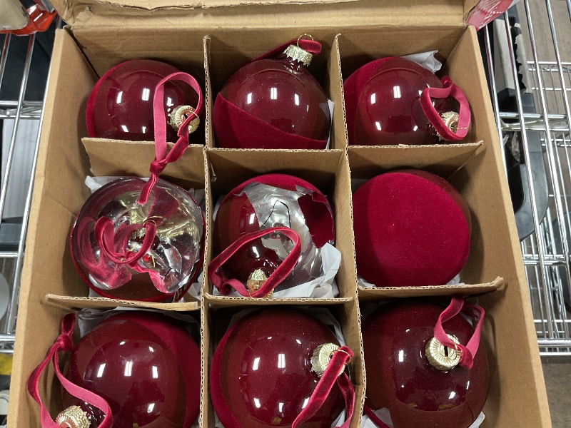 Photo 1 of DN DECONATION 9PCS Hanging Christmas Decorations – Red Half Velvet Christmas Tree Ornament Balls with Ribbon, 3.14” Glass Ball Ornaments for Xmas Tree Holiday Decor Home Party