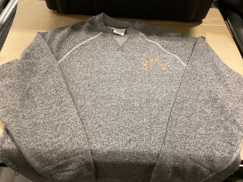 Photo 1 of Champion Men's Yearbook Raglan Crewneck Sweatshirt, Champion Crest, Nine Iron Heather, Medium