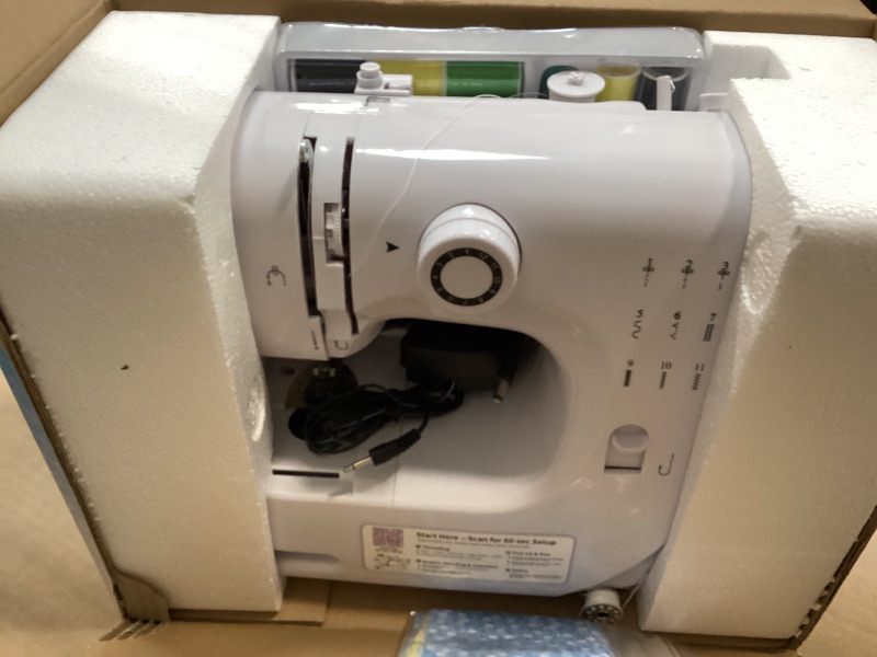 Photo 1 of Flying Banana Mini Sewing Machine for Beginners, Portable Electric Small Mending Machine with 12 Stitches, Foot Pedal, LED Light, 2 Speeds, Kids Sewing Kit for Boys & Girls 6-12 Years Old - White