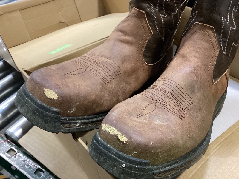 Photo 1 of 13.    ANGRYRAM Cowboy Work Boots for Men Square Toe Leather Western Boot Slip Resistant Indestructable Steel Toe Safety Boots for Men Work-Man Pro Series