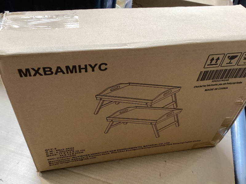 Photo 1 of 2 Pack Bed Tray Table Breakfast Trays Serving Tray Bamboo Bed Laptap with Floding Legs Handles and Phone Holders