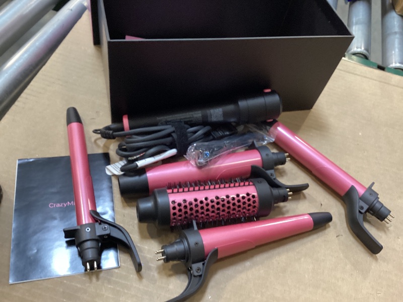 Photo 1 of 5 in 1 Automatic Rotating Curling Iron Set, CrazyMar Curling Wand Set - 5 Barrels (3/4,1,1/4 Inch) Dual Voltage Curling Wand for Professional Hair Styling, Travel, Ceramic Coating, Women Gifts