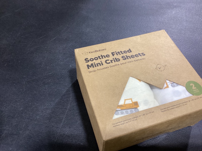 Photo 1 of 2-Pack Mini Crib Sheets Fitted - 38x26 Pack N Play Sheets for Pack and Play Mattress, Organic Cotton, Soft & Breathable Playard Bedding, Neutral Mini Toddler Bed Cover for Boys, Girls (Construction)