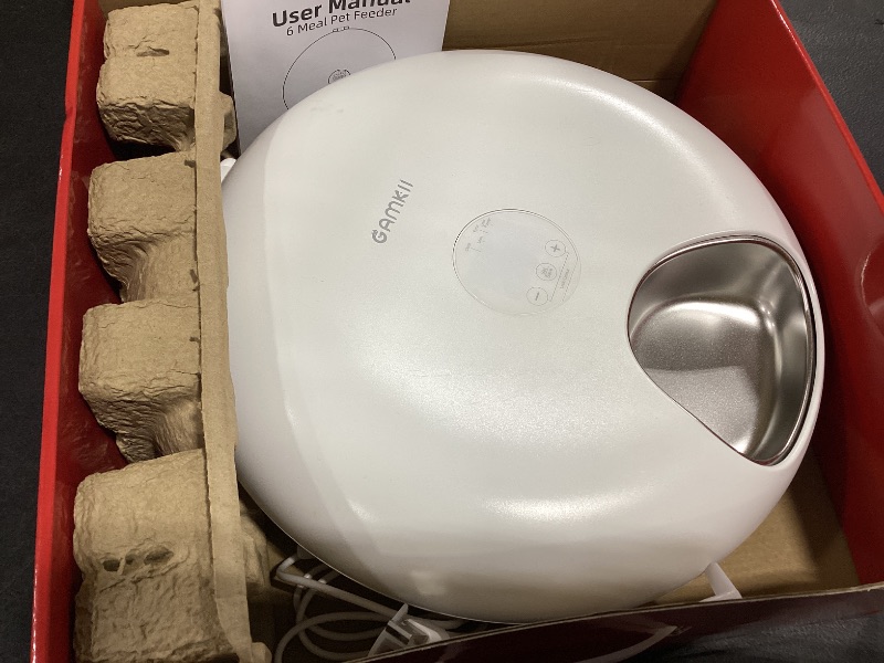 Photo 1 of GAMKII Automatic Cat Feeder for Wet Food, Stainless Steel Tray 6 Meals Dispenser with 2 Ice Packs, Programmable Timer, Rechargeable Cordless Auto Pet Feeder for Cats Small Dogs