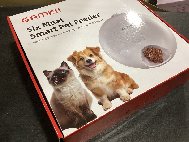 Photo 1 of GAMKII Automatic Cat Feeder for Wet Food, Stainless Steel Tray 6 Meals Dispenser with 2 Ice Packs, Programmable Timer, Rechargeable Cordless Auto Pet Feeder for Cats Small Dogs