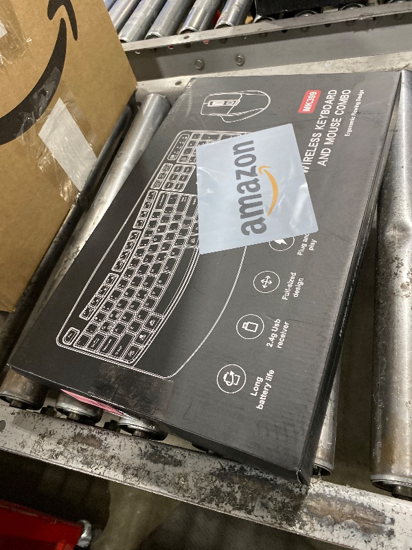 Photo 1 of Wireless Keyboard and Mouse Combo, 2.4G Full Size Wave Keys Ergonomic Keyboard with Wrist Rest and 3-Level DPI Adjustable Wireless Ergonomic Mouse for Windows, Mac OS Desktop/Laptop/PC(Black)