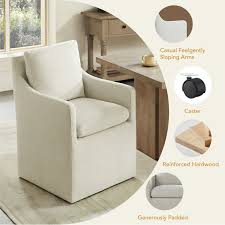 Photo 1 of Upholstered Dining Chairs with Casters Washable Cover Side Deskchair with Rollers for Diningroom, Living Room, Cream, 1 Box