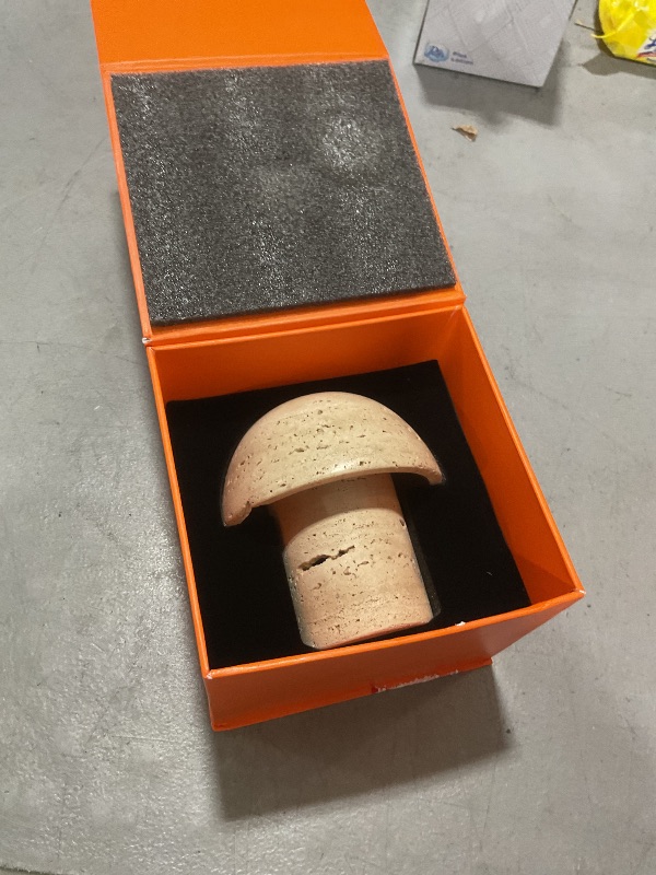 Photo 1 of Natural Stone Mushroom Lamp - Handcrafted Travertine Night Light, Rechargeable with Type-C, Dimmable LED Accent Light for Bedroom & Living Room