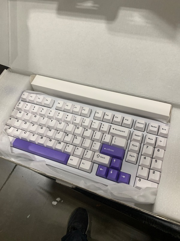 Photo 1 of EPOMAKER Galaxy100 QMK/VIA Wireless Gaming Keyboard, Aluminum Shell, BT/2.4Ghz/USB-C, Pre-Lubed Hot-Swappable Linear Switches, NKRO, RGB Backlit (White Purple, Marble White Switch)