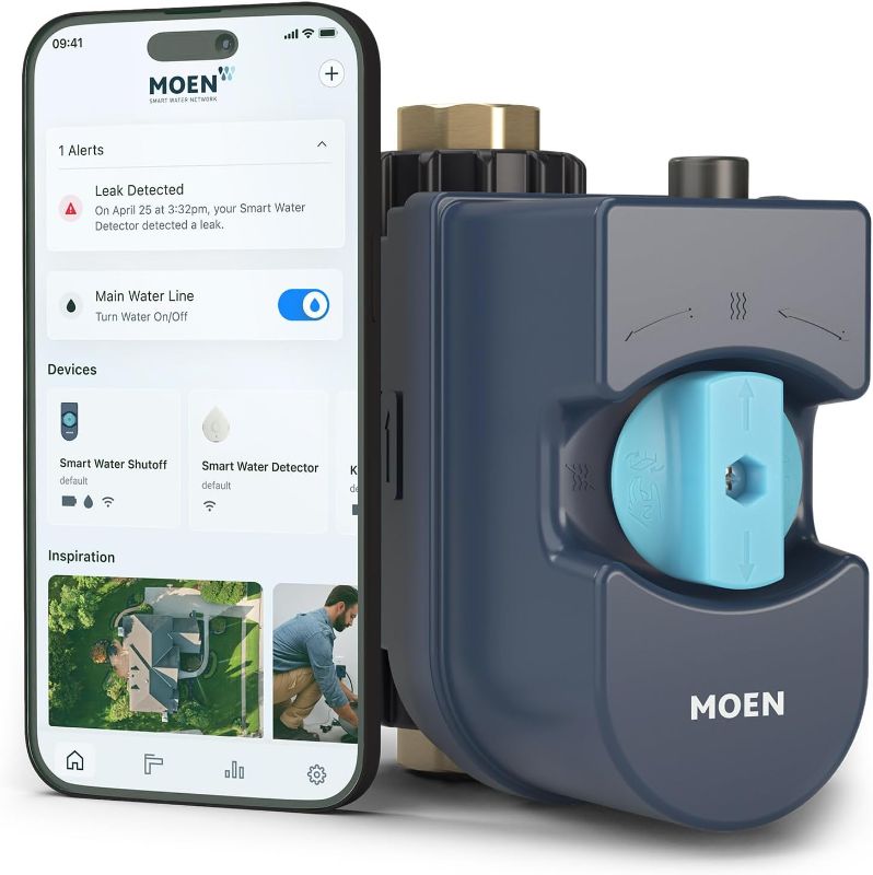 Photo 1 of Moen Flo Smart Water Monitor and Automatic Shutoff Sensor, Wi-Fi Water Leak Detector for 3/4-Inch Diameter Pipe, 900-001
