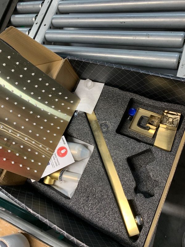 Photo 1 of **MISSING PIECES**Kurpot Gold Shower System, 10'' Square Rainfall Shower Head with Handheld Combo Spray, Bathroom Brushed Gold Shower Faucet Set with Valve, 59'' Shower Hose, Shower Trim Kit and Diverter, Wall Mounted