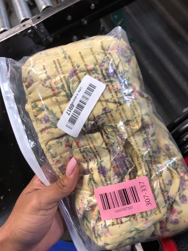 Photo 1 of (medium) Allegra K Women's Ruffle Sleeve Self-Tie V Neck Ruffled A-Line Floral Chiffon Dress Medium Light Yellow