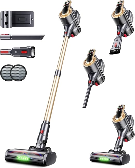 Photo 1 of ***DAMAGED - SEE NOTES/PICTURES*** RENDOW Cordless Vacuum Cleaner, 550W 45Kpa 65Mins Vacuum Cleaners for Home, Self-Standing Cordless Stick Vacuum with LED Display,Anti-Tangle Rechargeable Wireless Vacuum for Pet Hair/Carpet/Hard Floor
