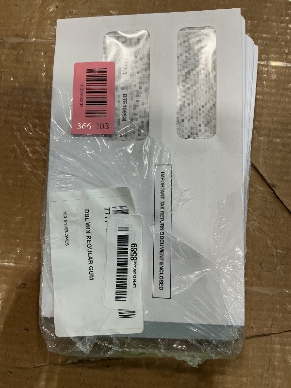 Photo 1 of 100 1099 Envelopes Designed For 1099 Misc, INT, 1099-R, And 1095-C, Laser Forms from Quickbooks or Similar Tax Software -Double-Window Security Envelope, Gummed Flap, 5 5/8 Inch x 9 Inch Pack of 100
