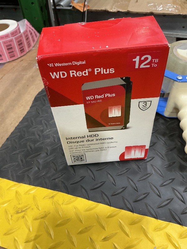 Photo 1 of **UNTESTED**
Western Digital 12TB WD Red Plus NAS Internal Hard Drive HDD - 7200 RPM, SATA 6 GB/s, CMR, 512 MB Cache, 3.5" - WD120EFGX
