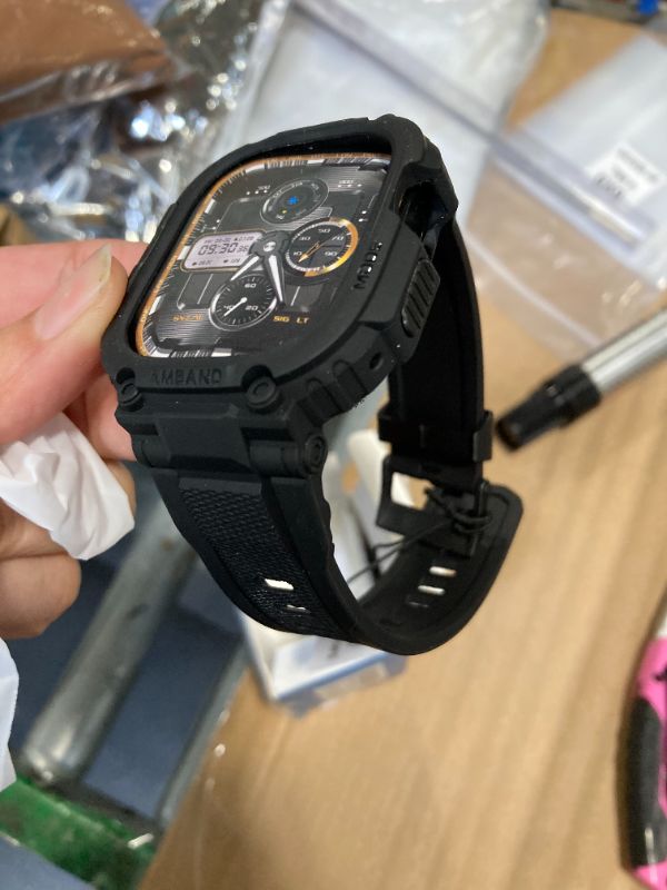 Photo 1 of ***MISSING GLASS*** amBand Bands Case Screen Protector Compatible with Apple Watch Ultra 3/2/1 49mm for Men, M1 Sport Series Rugged Cover Strap and 9H Tempered Glass, Military Protective Bumper for iWatch 49 mm Men Black