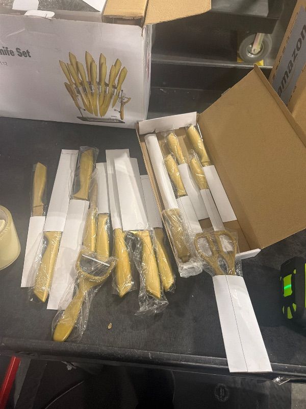 Photo 1 of **SOLD AS IS NO REFUND/RETURN** SEE COMMENTS!~
Aiheal Knife Set, 16 Pieces High Carbon Stainless Steel Golden Color Kitchen Knife Set, Titanium Coating Blade, No Rust and Super Sharp Cutlery with Acrylic Stand and Kitchen Scissors, Gift