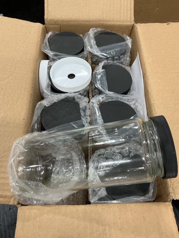 View 2 of [ 8 Pack ] Glass Juicing Bottles with 2 Straws & 2 Lids w Hole- 16 OZ Travel Drinking Jars, Water Cups with Black Airtight Lids, Reusable Tall Mason Jar for Juice, Bubble Tea, Smoothie, Tea, Kombucha