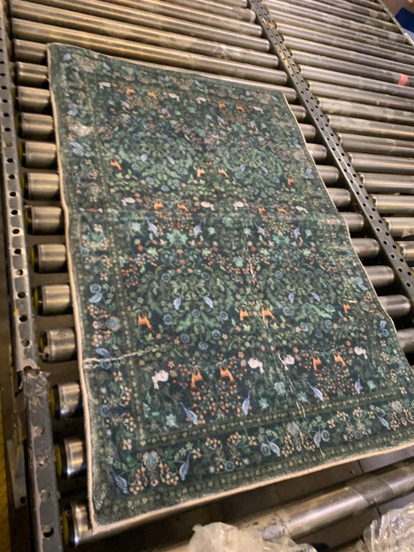 Photo 1 of shinefly 9x12 Washable Area Rugs for Living Room, Stain Resistant Vintage Rugs for Dining Room Under Kitchen Table, Bedroom, Floral Low Pile Non-Slip Large Carpet (9 x 12 Dark Green)
