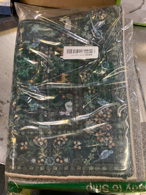 Photo 1 of shinefly 9x12 Washable Area Rugs for Living Room, Stain Resistant Vintage Rugs for Dining Room Under Kitchen Table, Bedroom, Floral Low Pile Non-Slip Large Carpet (9 x 12 Dark Green)