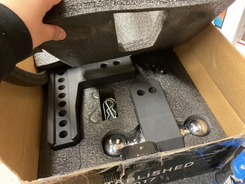 Photo 1 of METOWARE Adjustable Trailer Hitch - Aluminum Tow Hitch Fits 2.5-Inch Receiver - Heavy Duty Drop Hitch with 6-Inch Drop/Rise for Truck (18,000 LBS GTW), Double Stainless Steel Locks & Hitch Pin (Black)
