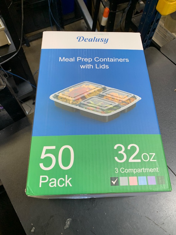 Photo 1 of **INCOMPLETE** 9-Pack 32 oz Meal Prep Containers Reusable with Lids 3-Compartment, To Go Take Out Plastic Food Storage Containers, Sturdy Leakproof Food Safe, Microwave Freezer Dishwasher Safe, Black