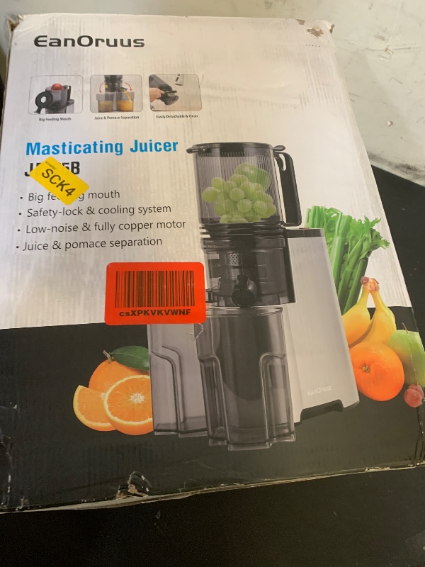 Photo 1 of EanOruus Cold Press Juicer, 5.8" Wide Feed Chute Juice Extractor Machine with 400W, High Juice Yield, Slow Masticating Juicer for Whole Vegetables & Fruits, Silver