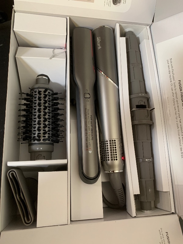 Photo 1 of Shark Flex Fusion Hair Straightener & Powerful Hair Dryer with Fusion Hair Brush, Air Styler with Auto-Wrap Hair Curlers, Concentrator, & Frizz Fighter, Metallic Mist, HD651S