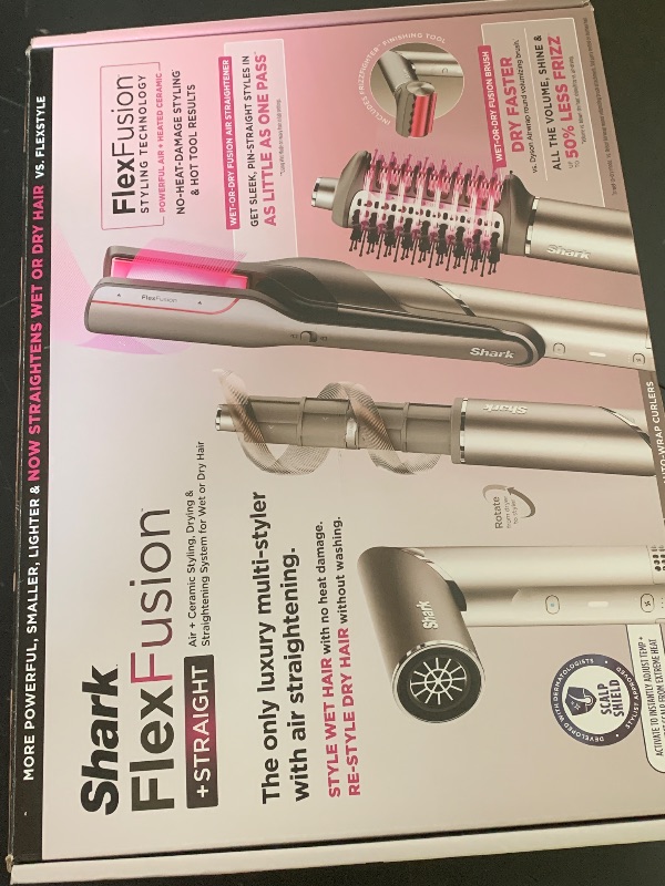 Photo 1 of Shark Flex Fusion Hair Straightener & Powerful Hair Dryer with Fusion Hair Brush, Air Styler with Auto-Wrap Hair Curlers, Concentrator, & Frizz Fighter, Metallic Mist, HD651S