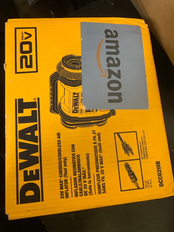 Photo 1 of DEWALT Tire Inflator Portable Air Compressor 20V MAX, Car Air Pump with Automatic Shut Off, LED Light, Tool Only (DCC020IB)