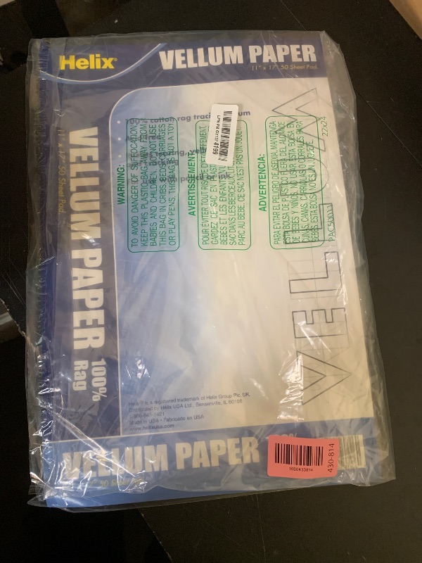 Photo 1 of Helix - 100% Rag Vellum Paper Pad - 11 Inch x 17 Inch - 50 Sheet Pad - Acid-Free - Drafting, Art, Sketching and Tracing