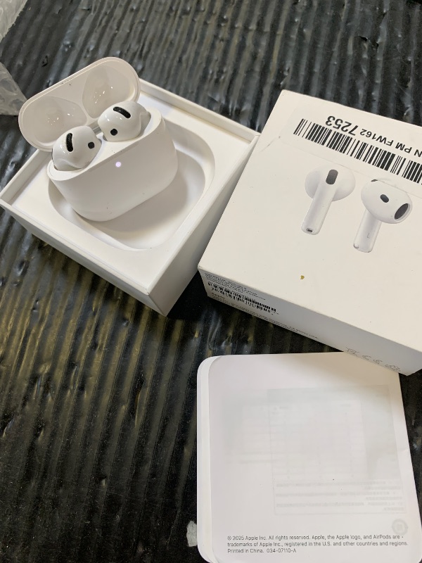 Photo 1 of Apple AirPods 4 Wireless Earbuds, Bluetooth Headphones, Personalized Spatial Audio, Sweat and Water Resistant, USB-C Charging Case, H2 Chip, Up to 30 Hours of Battery Life, Effortless Setup for iPhone