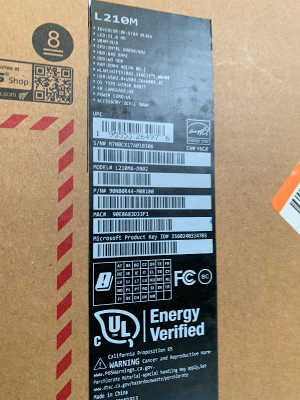 Photo 1 of ASUS Notebook E210 11.6” Ultra Thin, Intel Celeron N4020 Processor, 4GB RAM, 64GB eMMC Storage, Windows 10 Home in S Mode with One Year of Office 365 Personal, E210MA-DB02,Star Black