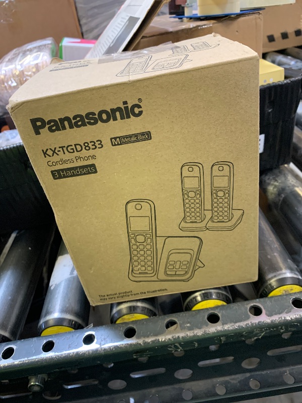 Photo 1 of Panasonic Cordless Phone with Answering Machine, Advanced Call Block, Bilingual Caller ID and High-Contrast Display, Expandable System with 3 Handset Cordless Telephones - KX-TGD833M (Metallic Black)