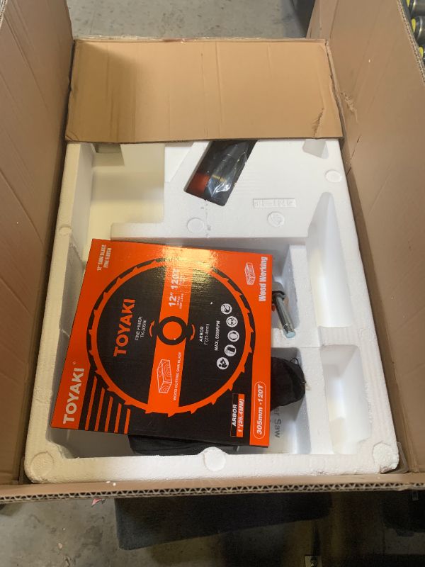 Photo 1 of TOYAKI 12-Inch Sliding Compound Dual-Bevel Miter Saw With Laser Guide, LED Light,Extension Table, 15-Amp, 4.13x12.99inch Cutting Capacity, With 40T And 120T TCT Miter Saw Blades