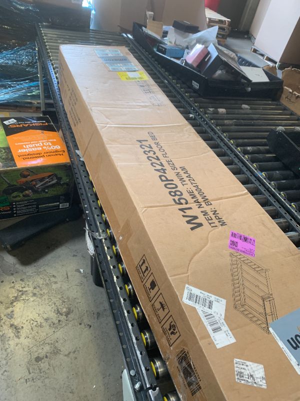 Photo 1 of Bellemave Full Floor Bed with Slats and Rails, Full Size Montessori Floor Bed with Bookcase and Fence, Easy Assemble Montessori Beds for Girls, Boys, Beige Floor Beds