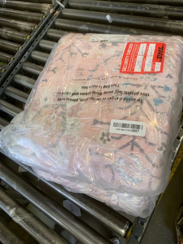 Photo 1 of Lahome Pink Boho Area Rug, 8x10 Washable Rugs for Bedroom Girls Living Room, Soft Blush Floral Non Slip Pastel Thin Floor Carpet for Classroom Playroom Home Decor