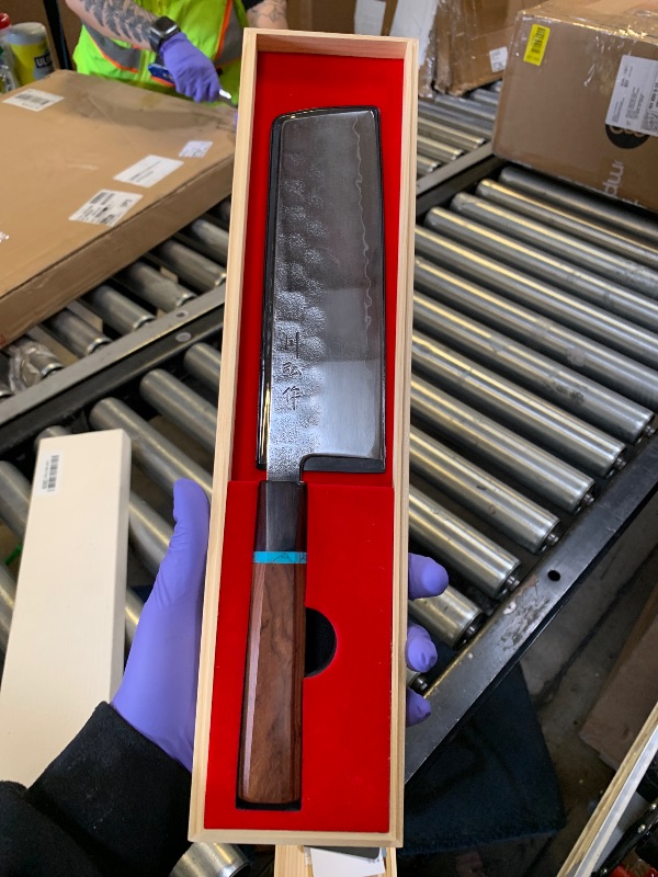 Photo 1 of KAWAHIRO Japanese Nakiri Knife, 7 Inch Handcrafted VG10 High Carbon Stainless Steel Vegetable Chef Knife, Professional Sharp Kitchen Knives with Ergonomic Ruby Wood Handle and Gift Wood Box