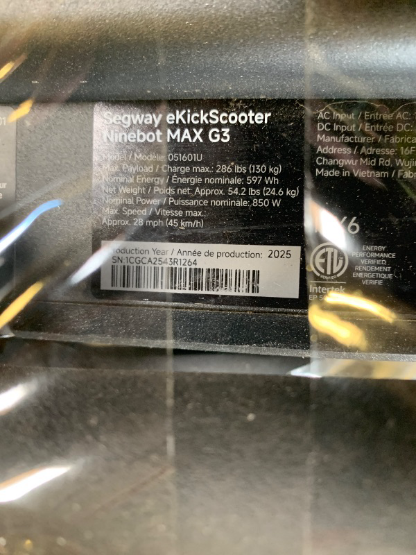 Photo 1 of Segway - Ninebot Max G3 Electric Scooter, 28 mph Max Speed w/ 50 miles Max Range - Black
