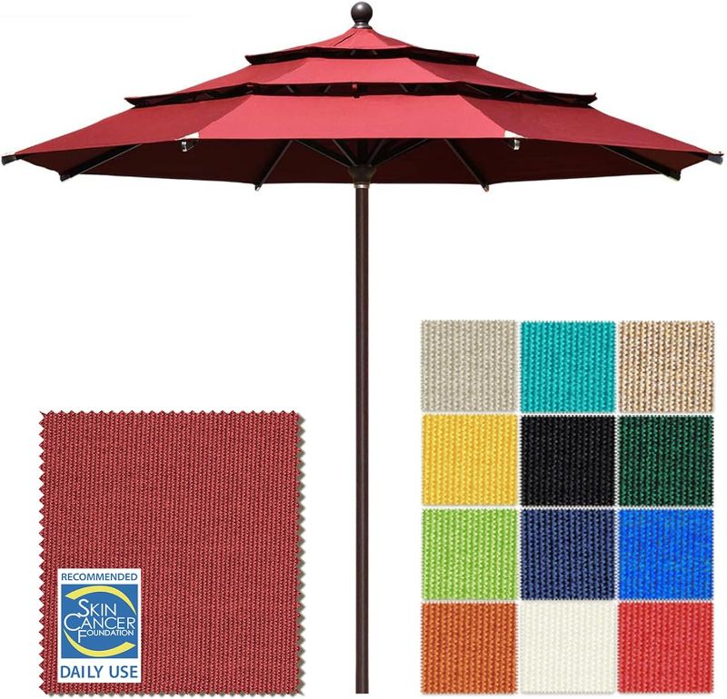 Photo 1 of EliteShade USA 10-Year-Non-Fading 11ft 3-Tier Market Patio Umbrella, Commercial Grade Outdoor Table Umbrella with Cylinder Push-Up, Windproof & UPF 50+ UV Protection, Heavy Duty Ventilation for Garden, Deck, Pool, Backyard, Beach & Bistro, Burgundy
